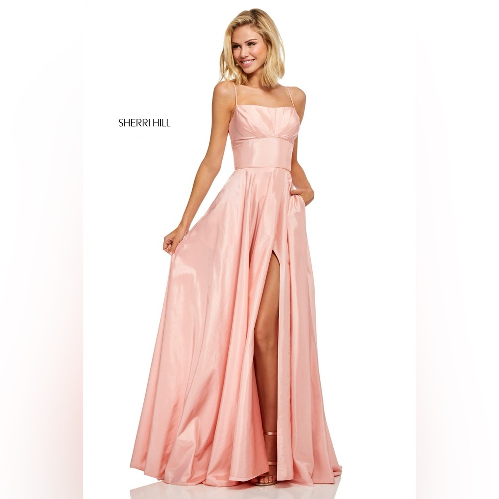 Sherri Hill Size 4 Small Pink Taffeta Ballgown Prom Dress with Pockets Straps